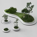 Modern Green Landscape Design With Irregular Planters Various Trees And Shrubs 3d model