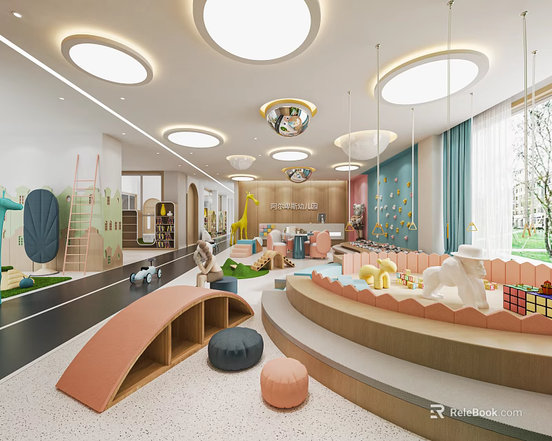 Vibrant Kindergarten Interior Design With Colorful Decor Toys Soft Seating And Kids Play Area 3d model 