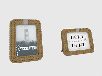 Braided Wicker Photo Frames With Skyscraper Image And Love Sweet Love Text 3d model