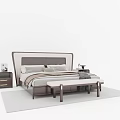 Modern Double Bed Interior Design With Upholstered Headboard Nightstands And Bench 3d model
