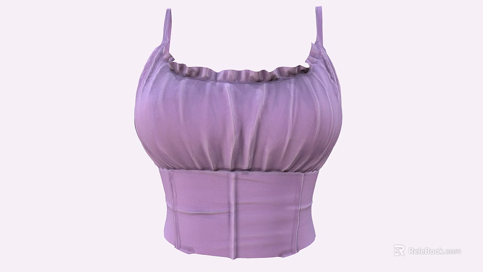 Purple Women's Camisole Top With Ruffled Design And Cinched Waist Detail 3d model 