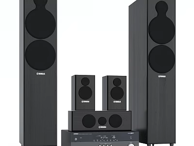 Modern Home Theater Speaker System With Tall Floor Speakers Surround Speakers Subwoofer And AV Receiver 3d model