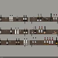 Neatly Arranged Wine Bottles And Glasses On Stylish Wooden Wall Mounted Shelves