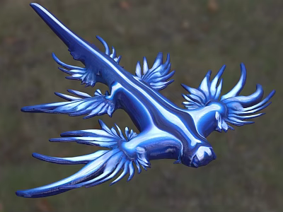 Blue Aquatic Animal With Multiple Feathery Fins And Shimmering Body In Water 3d model