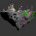 Cartoon Floating Island Scene With Pink White Surface And Decorative Plants Arches