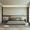 Modern Bedroom Interior Design With Comfortable Bed Nightstand Area Rug Built-in Wardrobe And Natural Light
