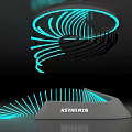 Hi tech Exhibition Hall Featuring KSTAR Aerospace Illuminated Spiral Installation with Blue Lines