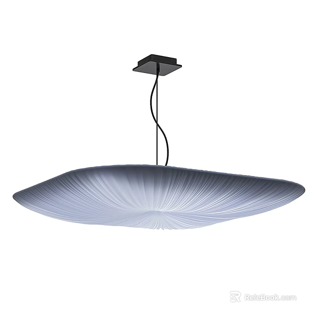 Modern White Pleated Circular Pendant Light With Black Ceiling Mount And Hanging Cord 3d model 