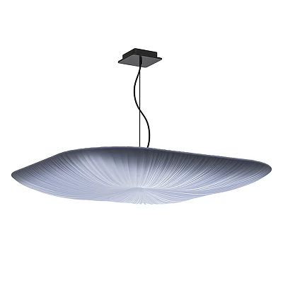 Modern White Pleated Circular Pendant Light With Black Ceiling Mount And Hanging Cord 3d model