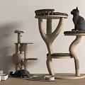 Wooden Multi Level Cat Tree With Platforms And Black Cat Pet Furniture For Cats