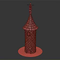 Stone Tower With Blue Pointed Roof Tiles Decorative Top And Base Door Structure
