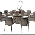 Modern Round Dining Table Set With Upholstered Chairs Tableware And Decorative Vase 3d model