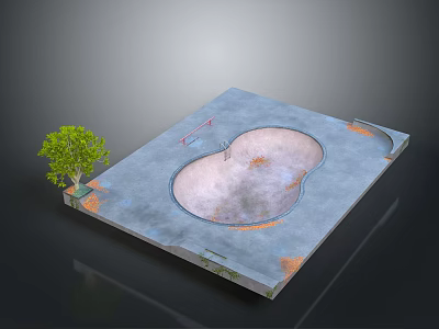 Concrete Square Platform With Recessed Pond Small Green Tree And Orange Edge Decorations 3d model