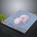 Concrete Square Platform With Recessed Pond Small Green Tree And Orange Edge Decorations