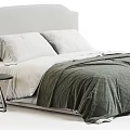 Modern Double Bed With Upholstered Headboard Gray Blanket And Side Table 3d model