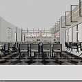 Modern Restaurant Interior With Large Menu Board Service Counter Shelves And Hanging Lights