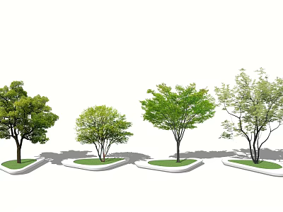 Multiple Arbor Trees With Various Green Foliage In Garden Lawn Setting 3d model