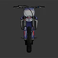 Off Road Dirt Bike in Blue and White with Vibrant Graphics on Dark Backdrop