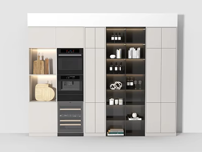 Modern White Wine Cabinet With Glass Shelves Wine Bottles And Glassware 3d model