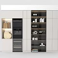 Modern White Wine Cabinet With Glass Shelves Wine Bottles And Glassware