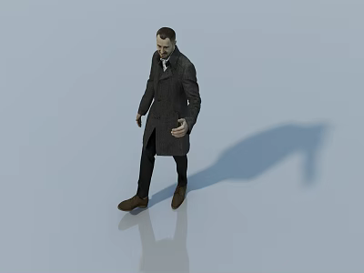 A Man in Dark Coat Standing Against Light Background With Shadow And Reflection 3d model