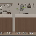 Modern Wooden Shoe Cabinets With White Countertop Wall Mounted Rack Hats Bags Plant And Shoes