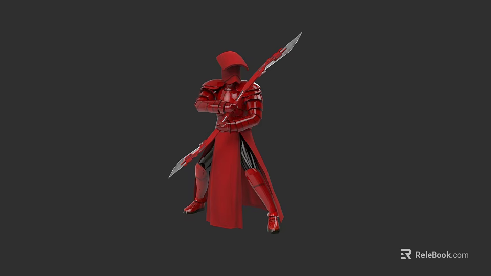 Detailed Game Character in Red Armor and Hood with Dual Swords 3d model 
