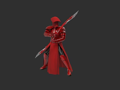Detailed Game Character in Red Armor and Hood with Dual Swords 3d model