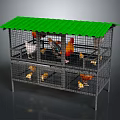 Multi Level Metal Chicken Coop With Green Roof And Chickens Inside