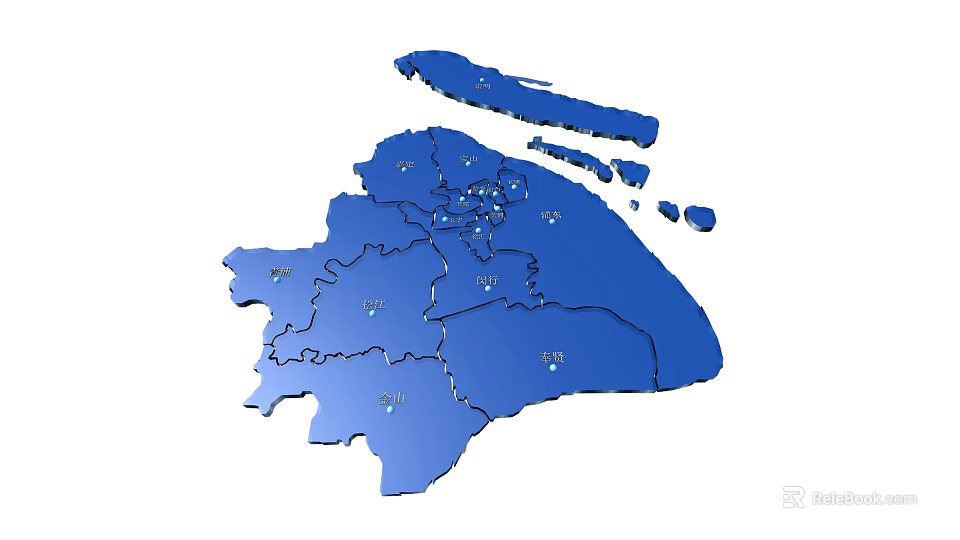 Blue Map Shaped Wall Decor with Multiple Regions and Markers 3d model