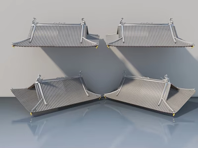Modern Gray Striped Sofa and Coffee Table Set with Golden Accents and Smooth Surface Design 3d model