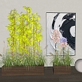 Landscape Bamboo Flower Box Reed Plant Combination Wheat Ear Pennisetum 3d model