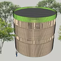 Modern Circular Tower With Green Roof And Wooden Facade Surrounded By Trees