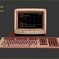 Vintage Electronic Computer With Beige Monitor Keyboard And Text Screen