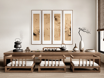 New Chinese Tea Table and Chair Tatami Tea Table and Chair Ornaments 3d model