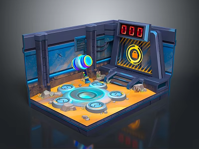 Sci Fi Scene With Metallic Structures Central Circular Platform Red Digital Display And Circular Devices 3d model
