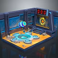 Sci Fi Scene With Metallic Structures Central Circular Platform Red Digital Display And Circular Devices