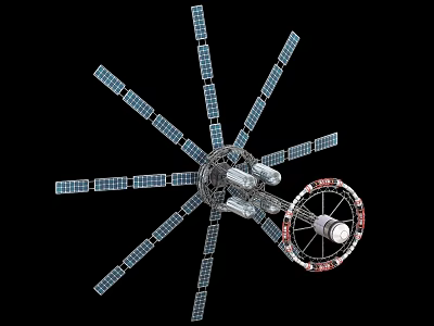 Space Station Structure With Solar Panels And Circular Module Design 3d model