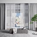 Modern sofa stool curtain fabric curtain window screen 3d model