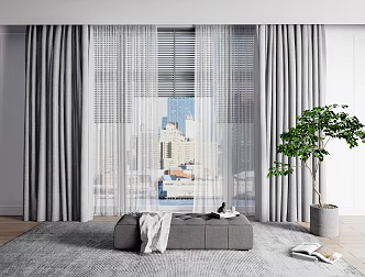 Modern sofa stool curtain fabric curtain window screen 3d model