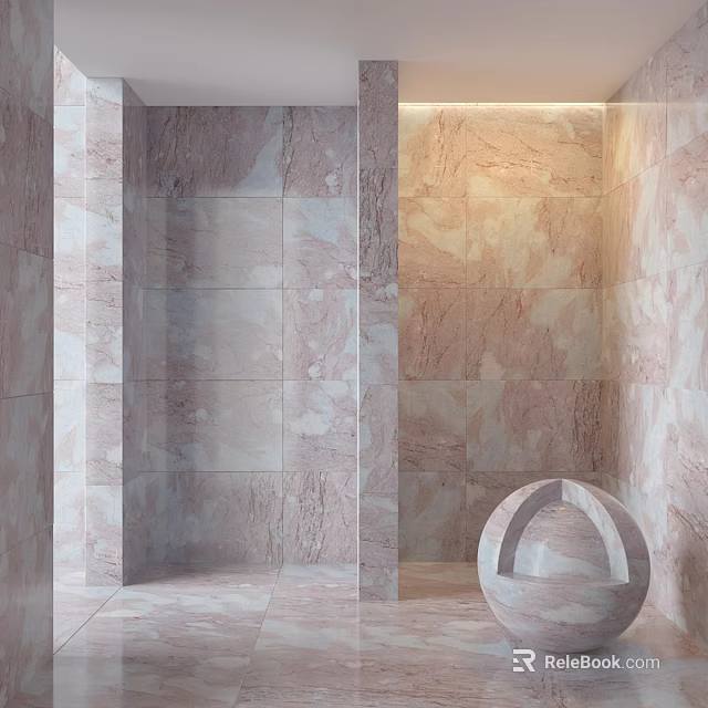 Elegant Circular Marble Structure In Modern Interior With Beige Tile Walls 3d model