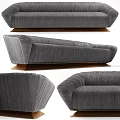 Modern Three Seater Sofa With Velvet Upholstery Striped Texture And Gold Metal Base