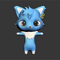 Blue Cartoon Cat Character With Big Eyes White Belly And Yellow Ring Ears