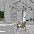 Modern Lounge Area Interior Design With Sofa Tables Chairs Plants And Hanging Lights