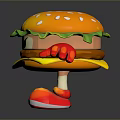 Cartoon Hamburger Character With Orange Sesame Bun Lettuce Cheese Red Gloves And Shoes