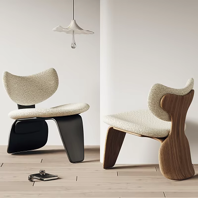 Modern Accent Chair With Plush Cream Cushion Curved Backrest Wooden And Black Base Design 3d model