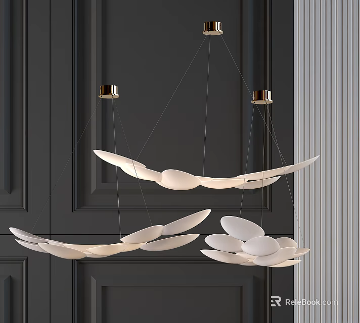 Modern Elegant White Petal Multi Layer Chandelier With Golden Ceiling Mount 3d model