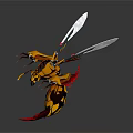 Yellow And Black Mechanical Insect 3D Model With Blade Like Structures And Red Bottom 3d model