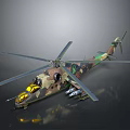 Military Helicopter With Camouflage Design Rotor Blades And Missiles On Gray Surface