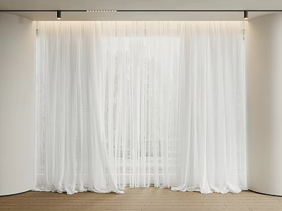 White Sheer Curtains for Minimalist Interior Window with Transparent Light Effect 3d model
